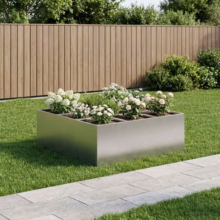 Vaso da giardino vidaXL in acciaio inox color argento L: 100 cm, P: 100 cm, H: 30 cm