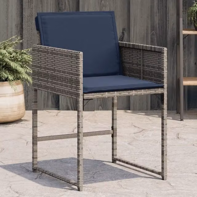 Set di 4 sedie da giardino vidaXL in polyrattan con cuscini blu e grigi con braccioli – 1