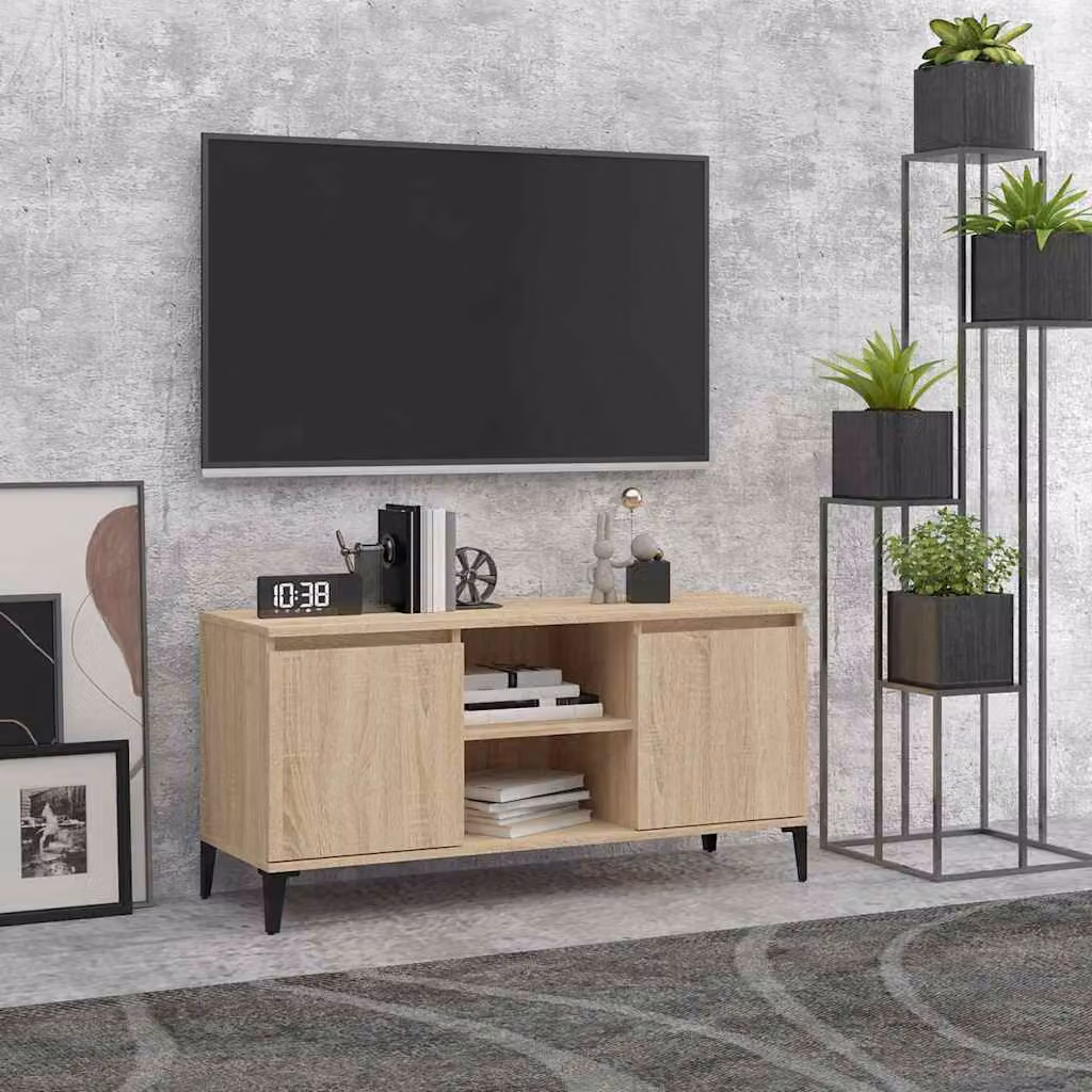 Mobile TV vidaXL in stile industriale con gambe in metallo e finitura Rovere Sonoma, colore marrone, L 103,5 cm x P 35 cm x H 50 cm