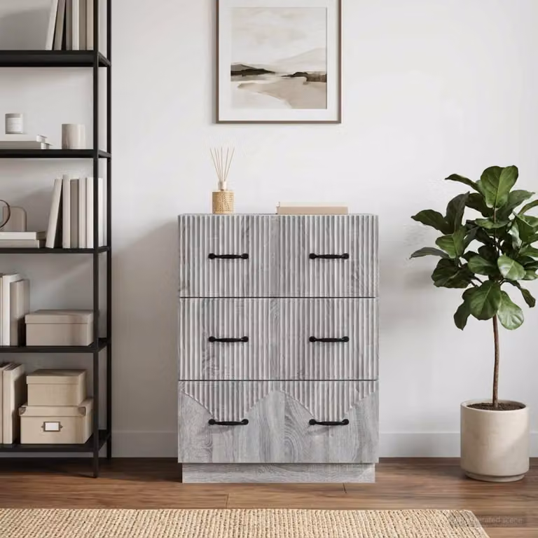 Mobile con cassetti vidaXL Grigio Sonoma con serratura e ruote L 66 cm, P 34,5 cm, H 87 cm