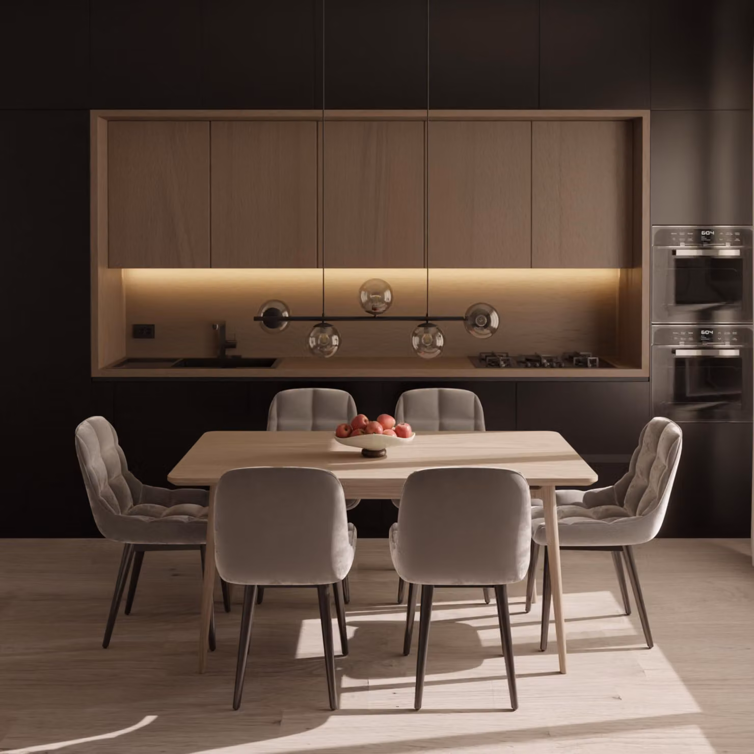 LUMIÈRE Design Lampada a Sospensione 'Livana' 5 Luci LED Vetro Opalino Lampadario Nero