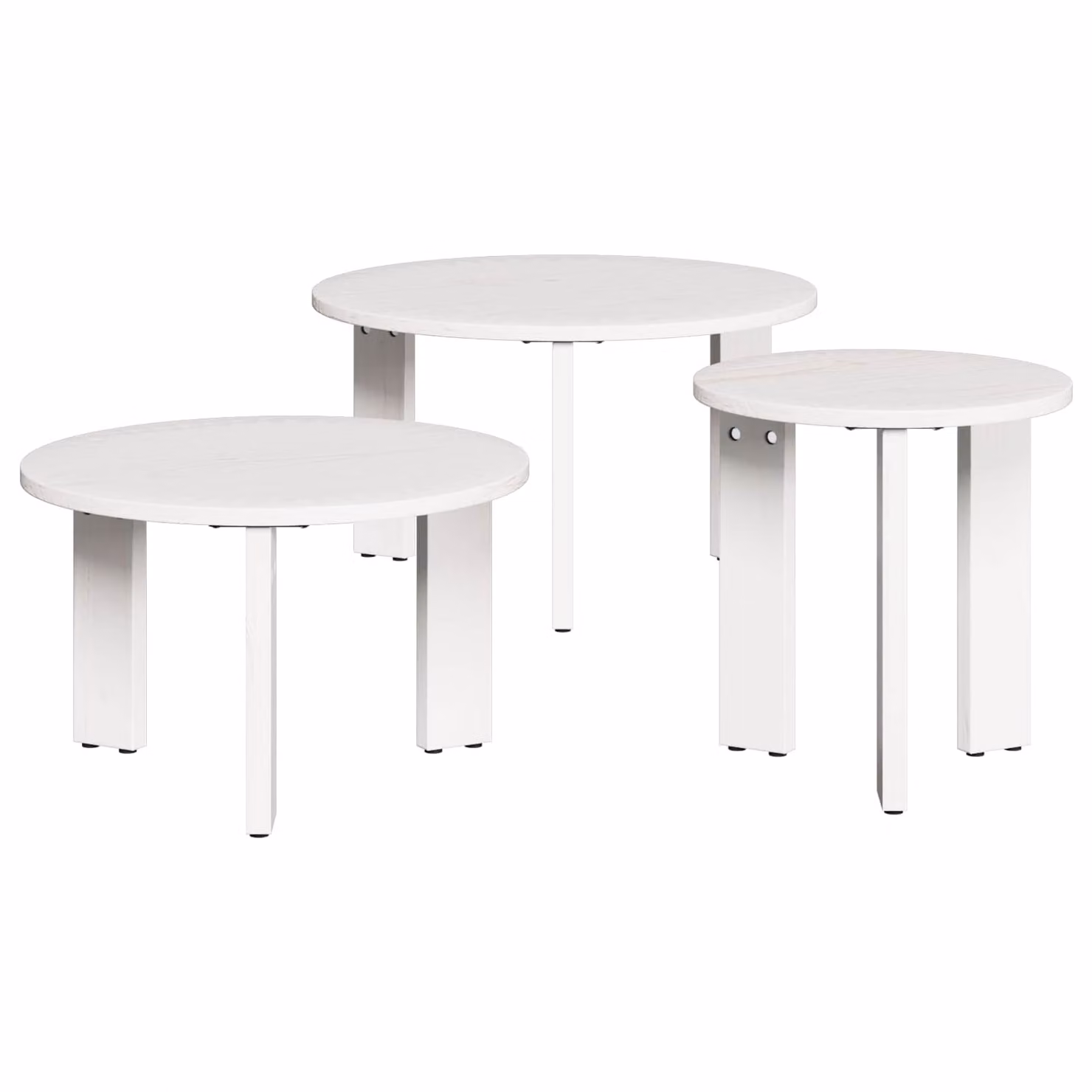 Set di 3 tavolini da salotto rotondi vidaXL in legno di pino bianco stile rustico L/P/H: 47,5 x 47,5 x 27 cm