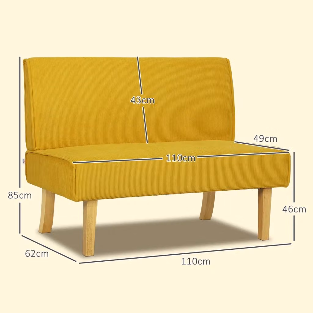 Divano 2 posti moderno WISHDOR in tessuto giallo con struttura in legno massello L: 110 cm, P: 62 cm, H: 85 cm – 2