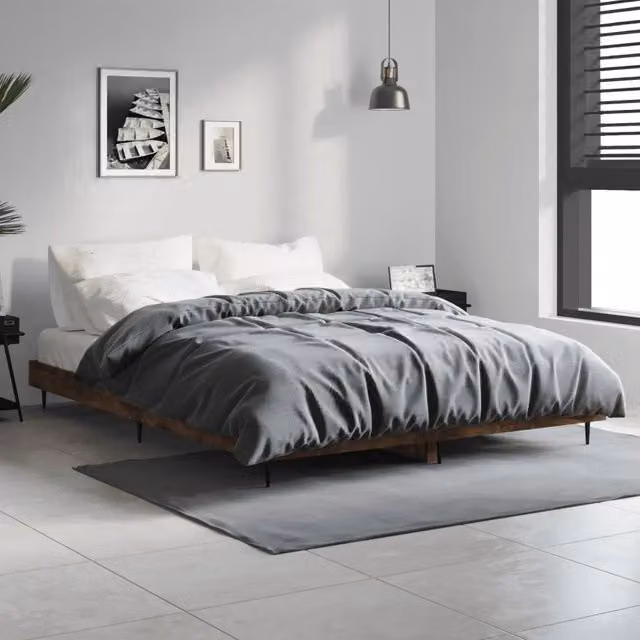 Giroletto senza materasso vidaXL in legno e metallo, Rovere Fumo, L 140 cm x P 190 cm – 1