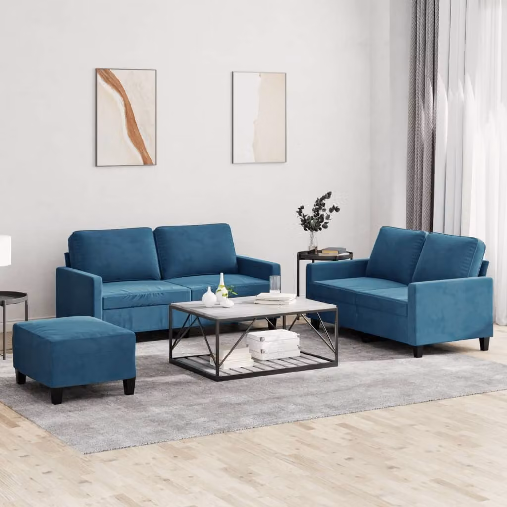 Maison Exclusive - Set divano a 3 pezzi con cuscini in velluto blu