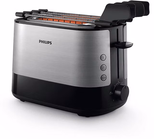 Tostapane Philips Viva Collection HD2639/90, 2 fessure, 730 W, Nero e Silver con finiture in Acciaio Inox – 1