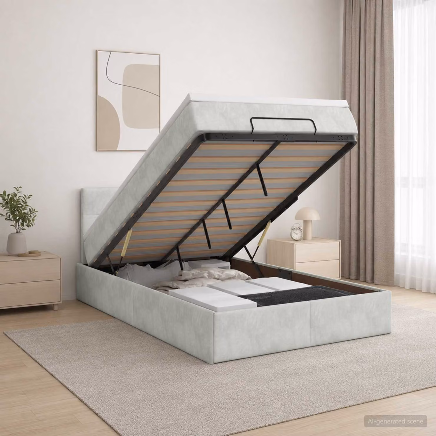 Letto Ottomano con Materasso e Illuminazione LED vidaXL, Grigio Chiaro, L/P/H: 200 x 120 x 88 cm