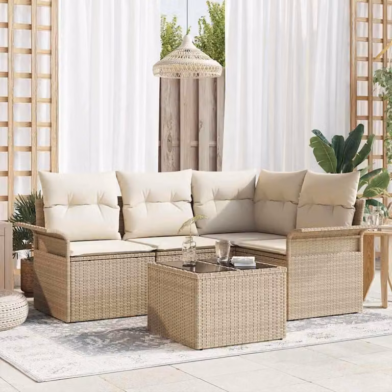 Maison Exclusive - Set Divano da Giardino con cuscino 5 pcs Beige polyrattan