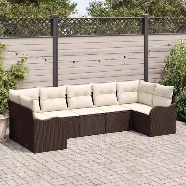 Set Divano da Giardino 7 pz Marrone e bianco Poly Rattan 3354517