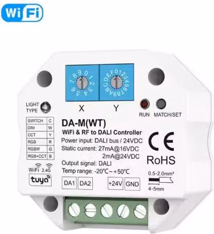 Dimmer intelligente Tuya per strisce LED RGB e bianche a 24V - WiFi, Tuya, DALI, 15A