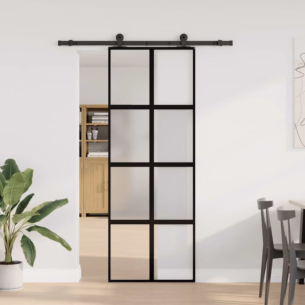 vidaXL Porta Scorrevole Ferramenta 76x205 cm Vetro Temperato Alluminio