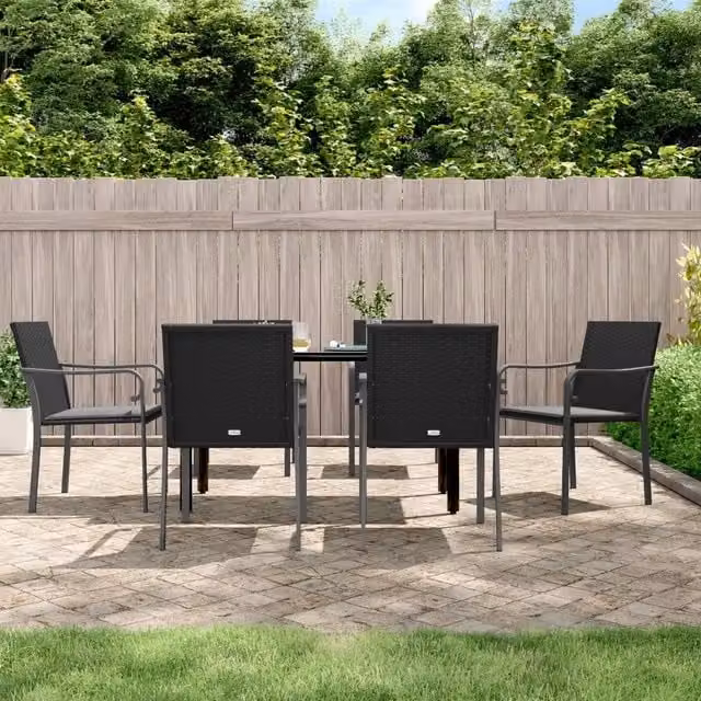Set Pranzo da Giardino 7 pz con Cuscini in Polyrattan e Acciaio 3186960