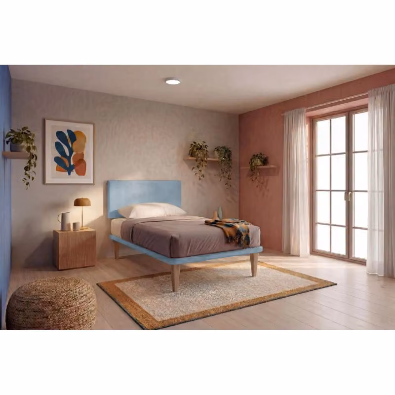 Letto singolo imbottito Ityhome Flat in microfibra con rete, colore azzurro, L 80 cm x P 200 cm – 2
