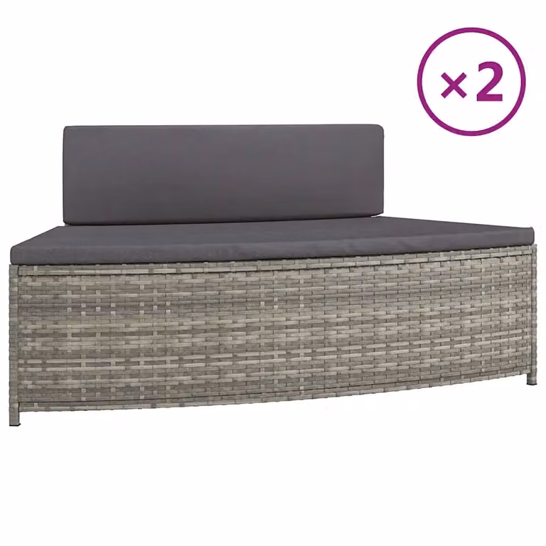 Set di 2 panche per spa vidaXL in polyrattan grigio con cuscini in tessuto