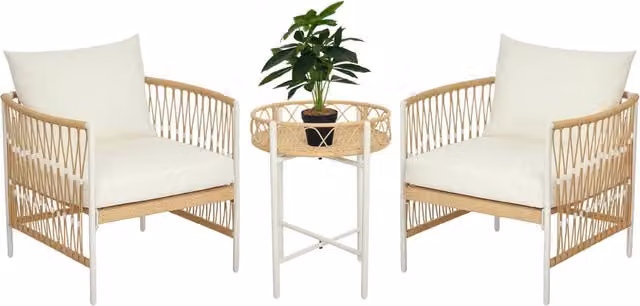Set Bistrot 3 Pezzi ¨C Zephmum ¨C PE Rattan Giallo Crema 72x66x64 cm