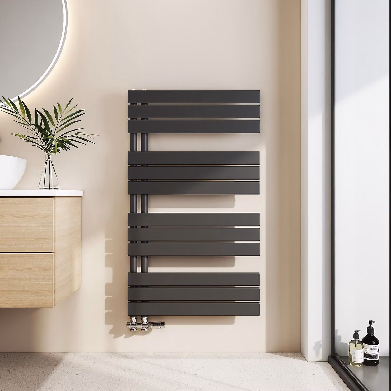 EMKE radiatore bagno piatto 1041x600mm nero pannello scaldasalviette asciugacapelli porta asciugamani attacco laterale per bagno acqua calda 639W senza elemento riscaldante