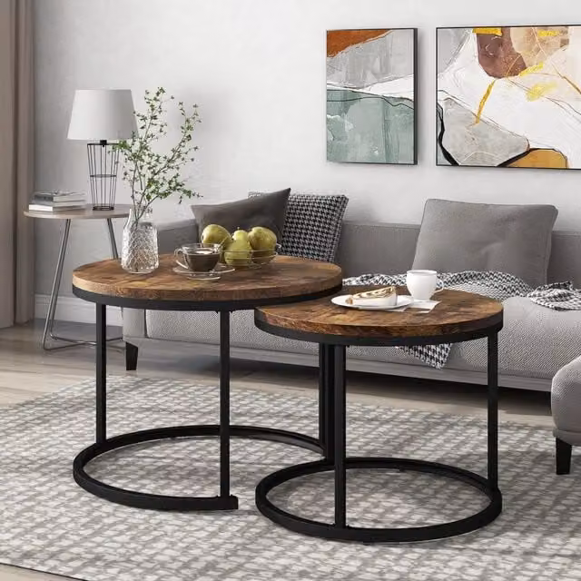 Set di 2 tavolini da salotto rotondi Xylo marroni in stile moderno