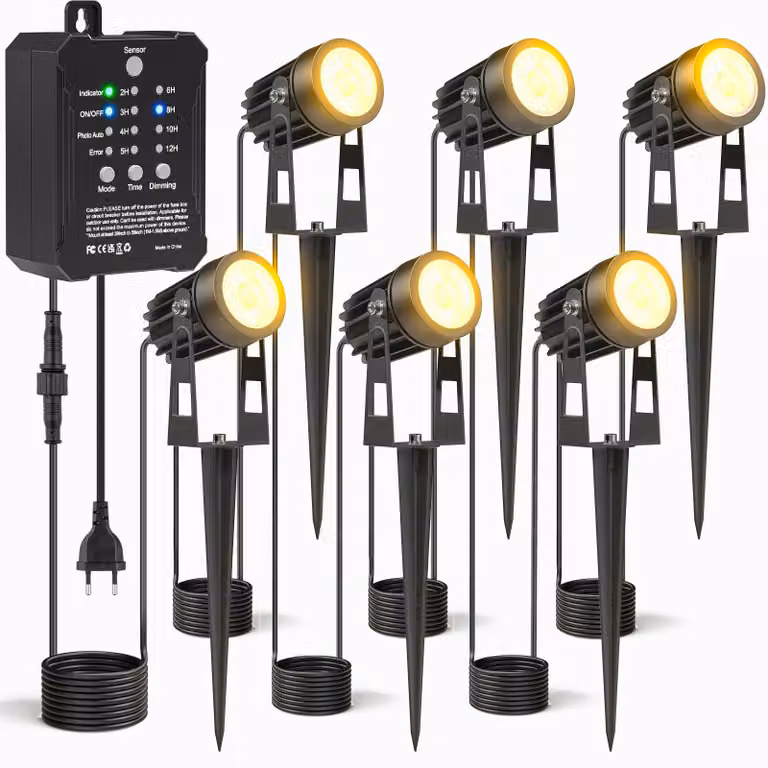 Set di 6 luci da esterno per giardino, con trasformatore, sensore di luminosità e temperatura di colore di 2700 K