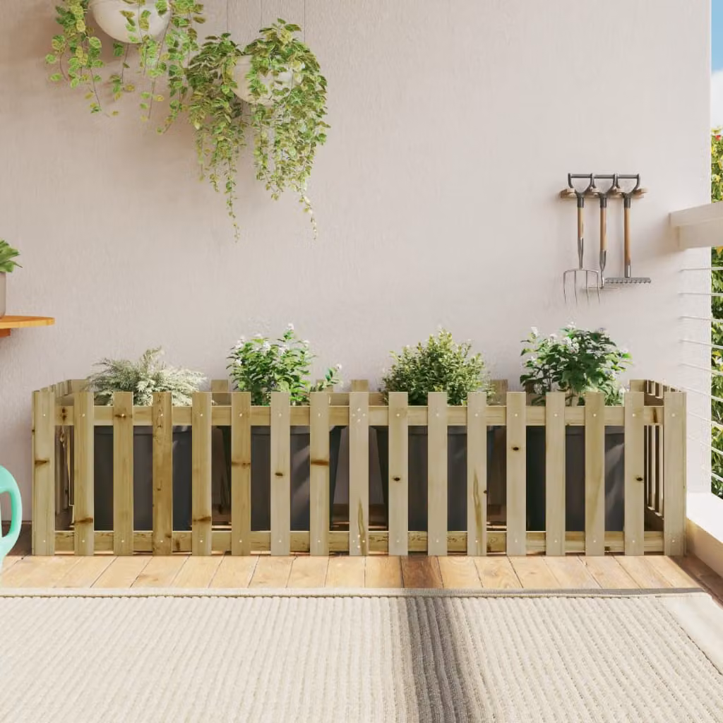 Fioriera da giardino rialzata vidaXL in legno di pino impregnato, colore marrone, L 200 x P 50 x H 50 cm