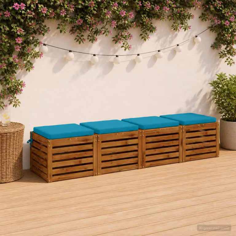 Set di 4 cuscini per sedia vidaXL in poliestere con imbottitura in schiuma, coperture lavabili e resistenti ai raggi UV, colore turchese e blu