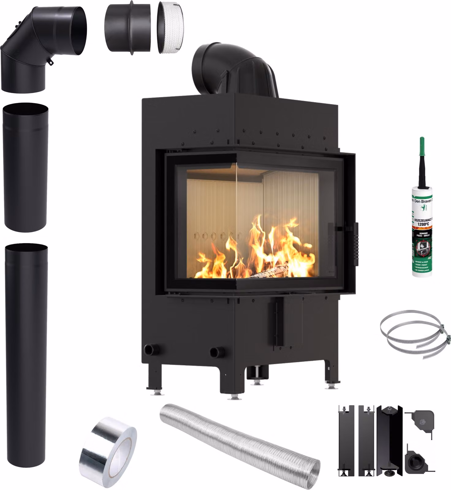 KRATKI LUCY inserto camino sinistro 12 kW Ø 200 Ecodesign Kit di installazione