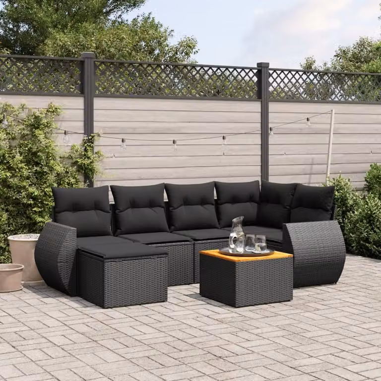 Maison Exclusive - Set Divani da Giardino con Cuscini 7pz Nero Polyrattan
