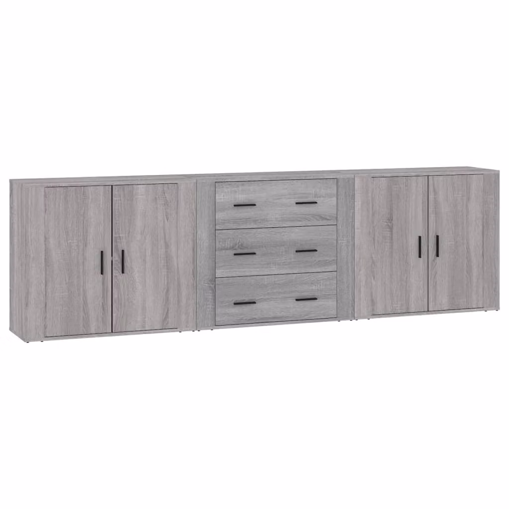 Credenze 3 pz Grigio Sonoma in Legno Multistrato