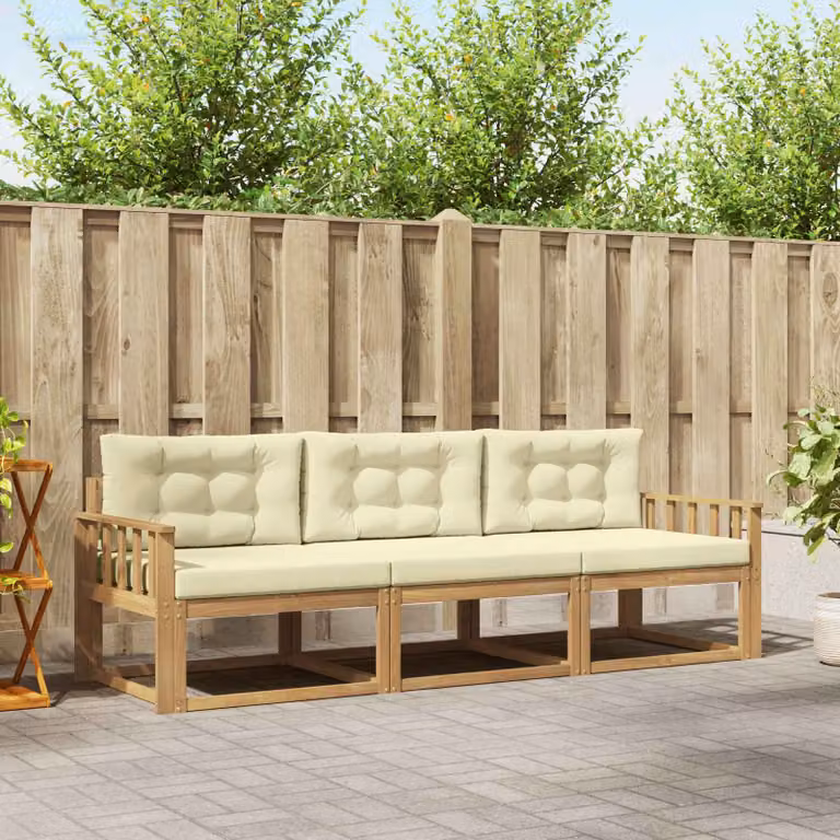 Set di divani da esterno vidaXL in legno di acacia con cuscini, Bianco, Beige e Marrone