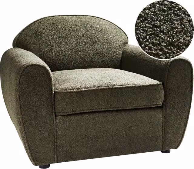 Poltrona Moderna da Soggiorno con Rivestimento in Tessuto Bouclé Verde Scuro Schienale Imbottito e Cuscino Spesso