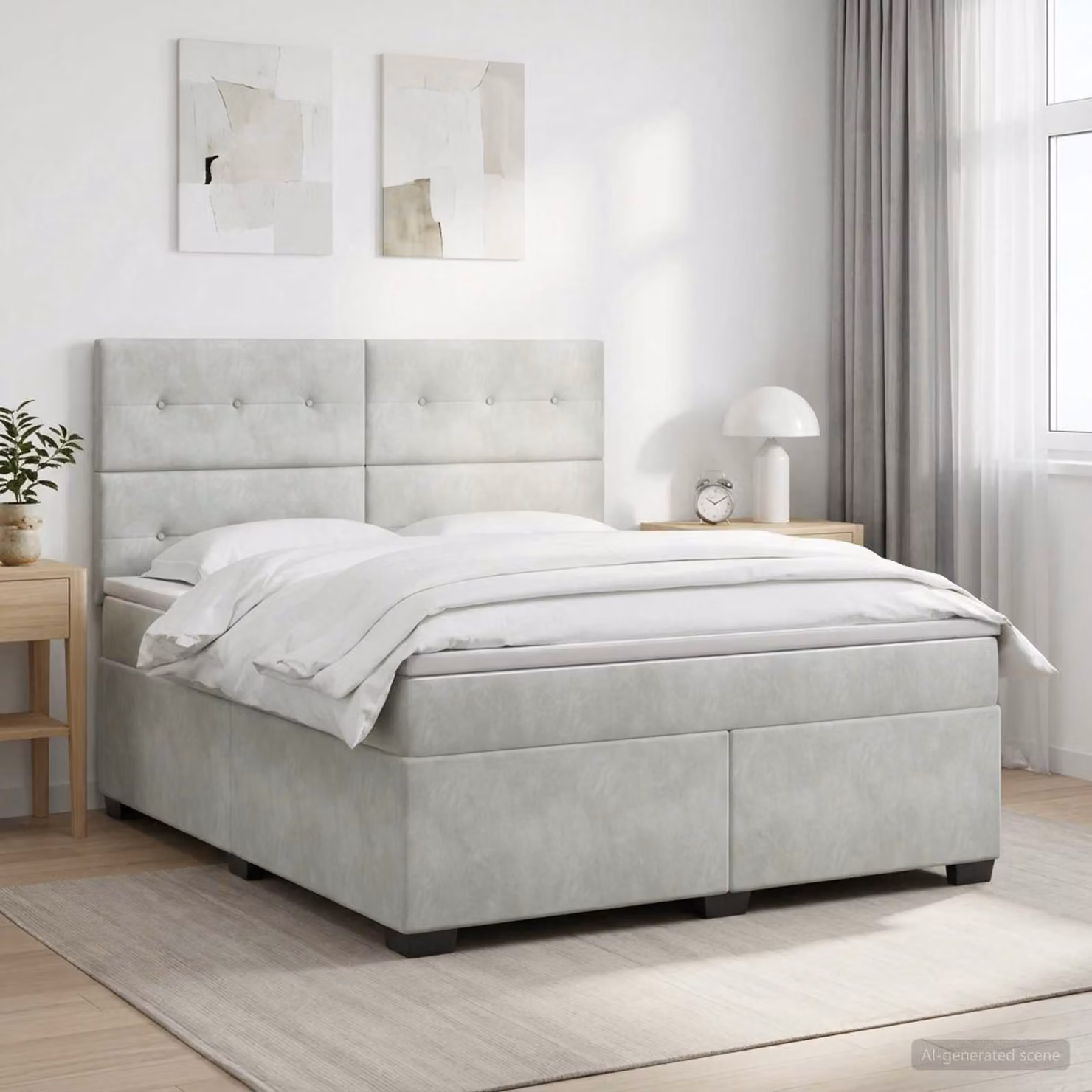 Letto box spring con materasso ibrido vidaXL in tessuto grigio e bianco L/P: 180 x 200 cm
