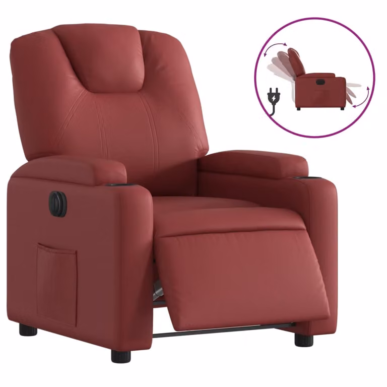 Poltrona Reclinabile Elettrica Rosso Vino in Pelle finta