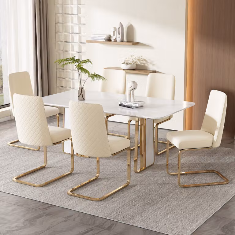 Set di 6 sedie a sbalzo Flieks, sedie per sala da pranzo con gambe in metallo dorato, sedie imbottite con rivestimento in velluto, sedie da cucina sedie da soggiorno, beige