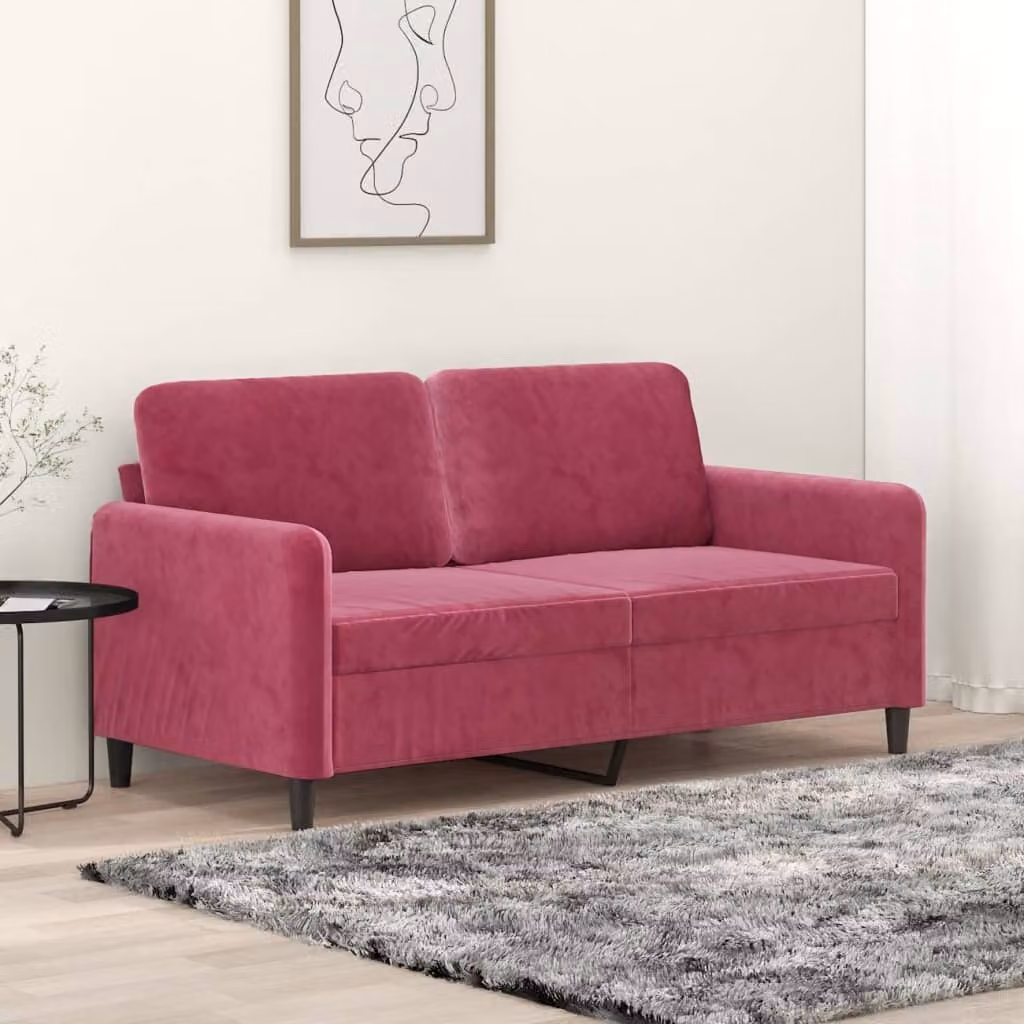 Divano a due posti, colore bordeaux, 140 cm, in velluto