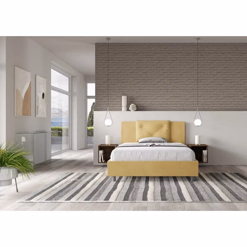 Letto imbottito con contenitore Ityhome Appia in microfibra gialla L/P/H: 130 x 210 x 110 cm – 2