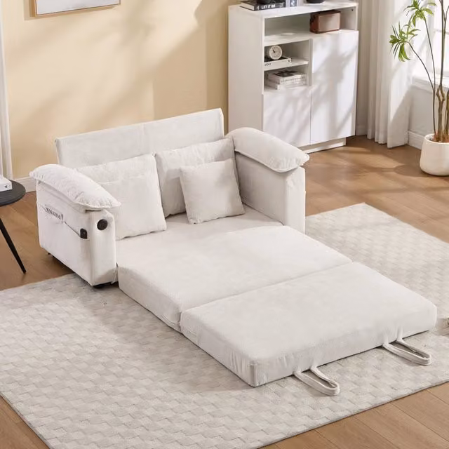 Poltrona singola pieghevole MIVRAY in ciniglia bianca con braccioli per soggiorno, camera da letto o ufficio in casa, L: 54 cm, P: 38 cm, H: 59 cm