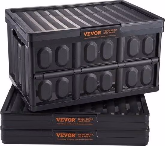 set di 3 scatole pieghevoli professionali da 45L in PP Scatola da trasporto con coperchio, scatola pieghevole con maniglia per il trasporto, scatole impilabili, scatola di stoccaggio, scatole pieghevoli, scatole impilabili per stoccaggio e trasporto