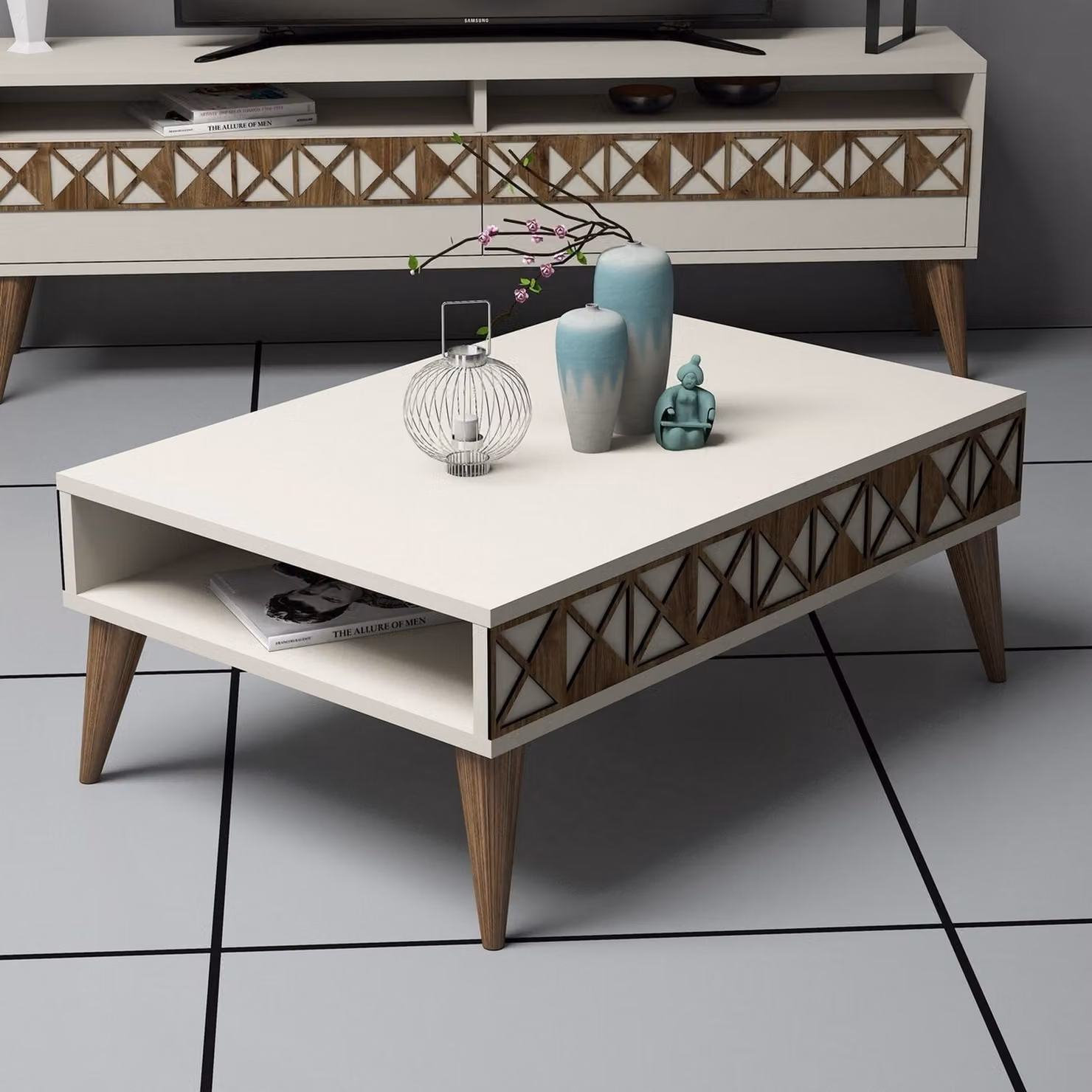 Skye Decor, Line - Cream, tavolino, crema, 100% pannelli truciolari rivestiti in melamina, 90 x 60 x 34,6 cm