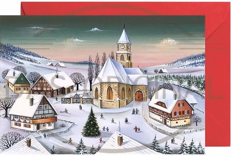 Mini calendario dell'Avvento in formato biglietto di auguri con graziose illustrazioni