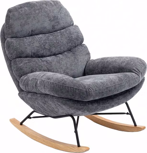 HOMCOM Poltrona a dondolo in chenille con seduta ampia, cuscini a 2 strati, Grigio   Aosom Italy