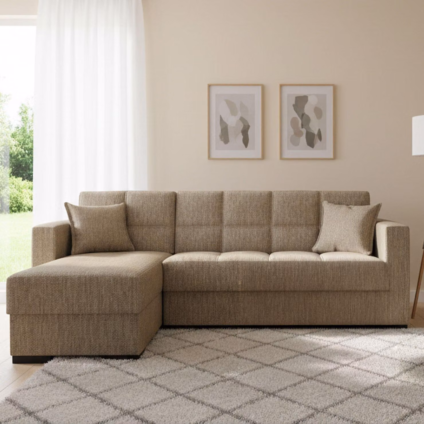 Dmora Divano Letto con Penisola Armadillo 150x227 cm Nero, Contenitore di Apertura Click-clack