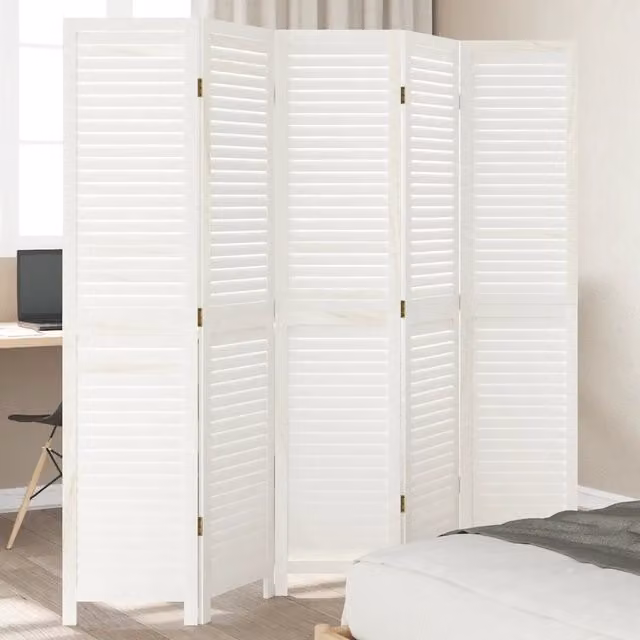 Divisorio Ambienti 5 Pannelli Bianco Retrò in Legno di Paulownia vidaXL