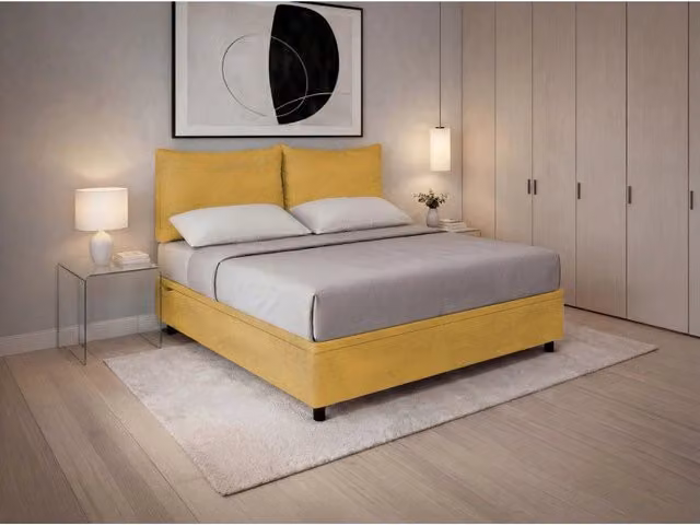 Letto imbottito Matrimoniale 160x200 cm Soft - Contenitore,Microfibra,Ocra