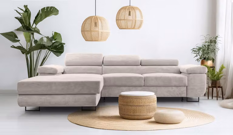 AX LIVING Divano in corda L Form - Arborio L Zona giorno 280 cm bianco tenue
