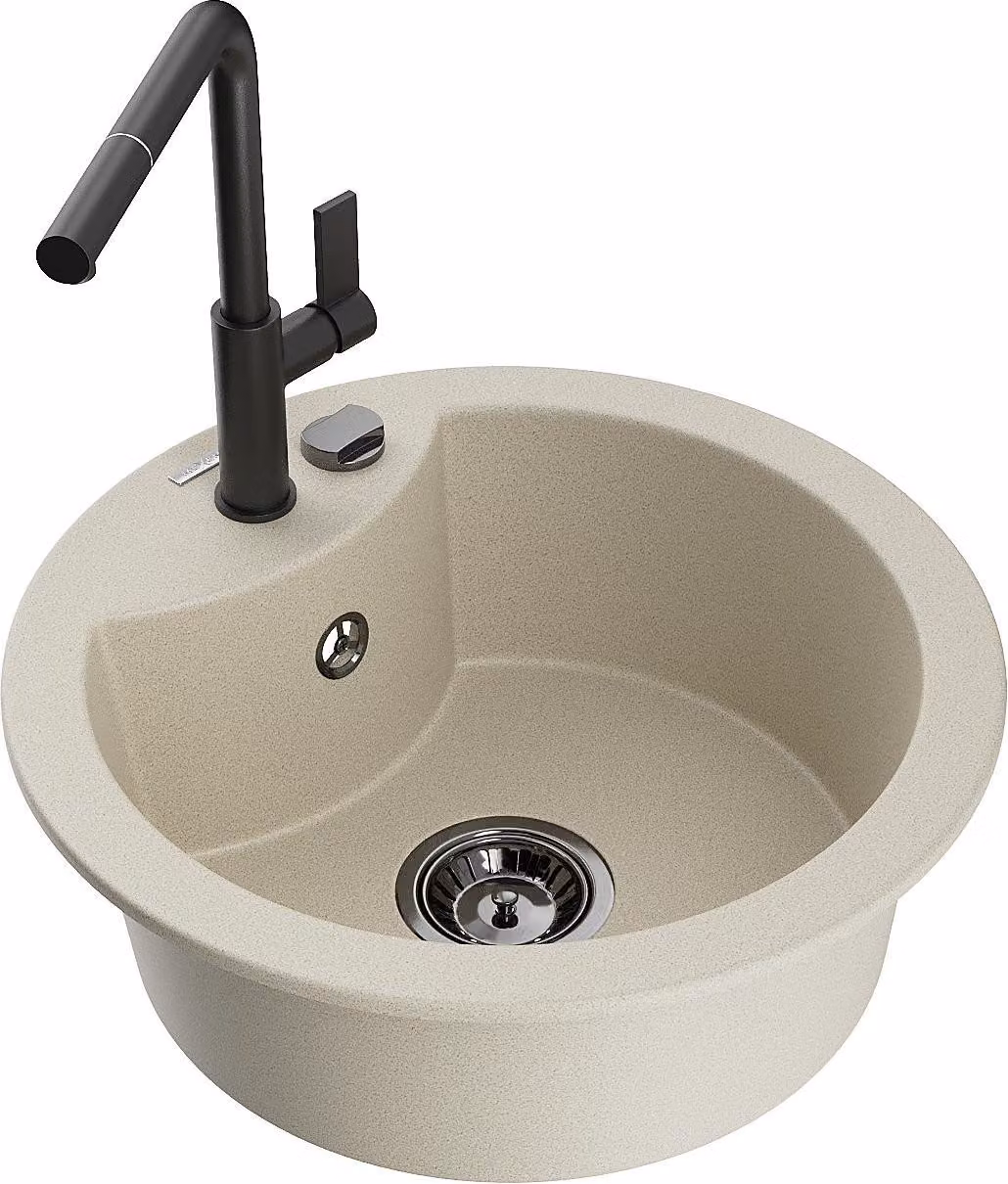 Mexen Diego lavello in granito a 1 vasca con miscelatore da cucina Flora, beige - 6512-69-670401-70-B