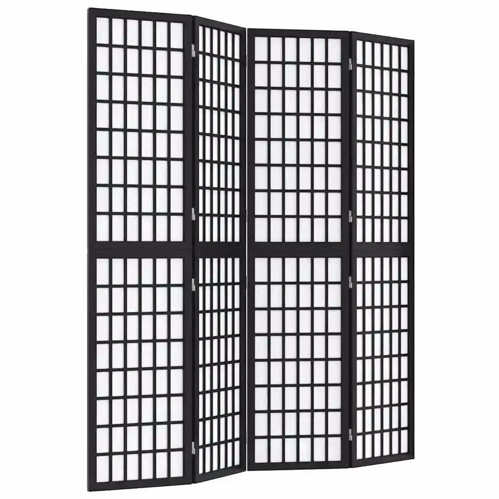 Paravento Pieghevole a 4 Pannelli Design Orientale in Legno e Carta Nero H 170 cm x L 160 cm – 2
