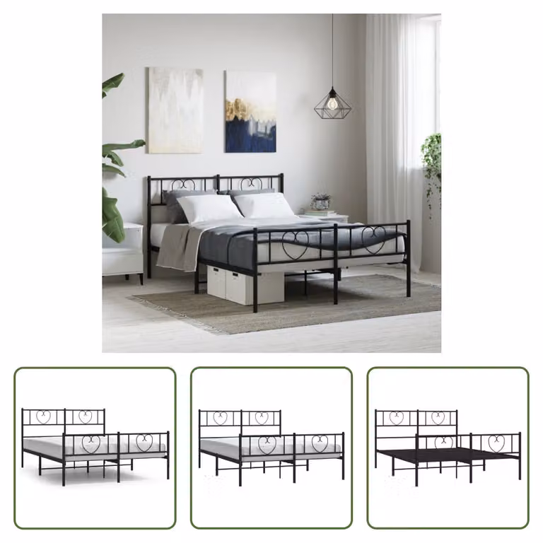 The Living Store Struttura letto con testiera e pediera in metallo nero 150x200 cm