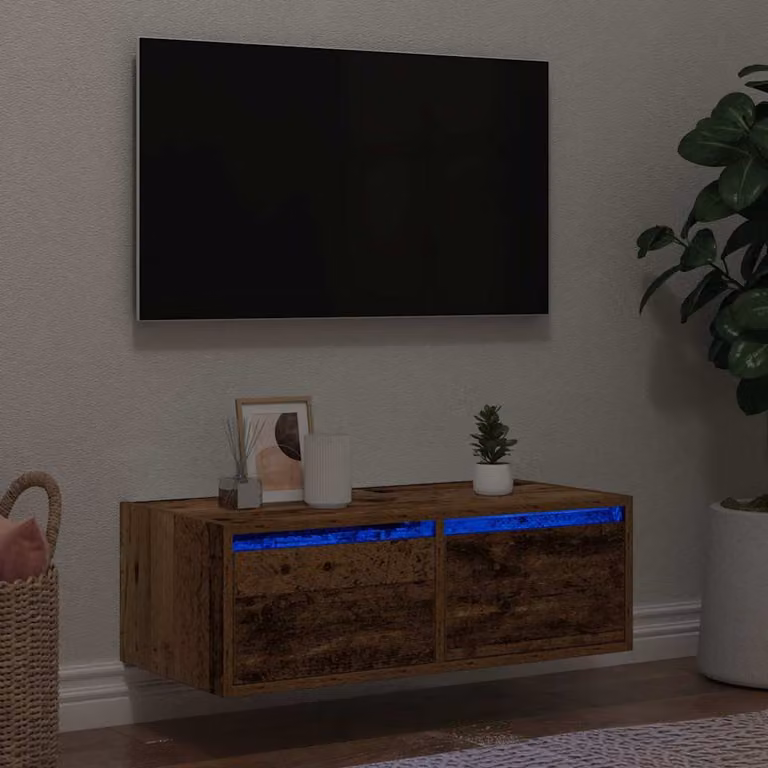 vidaXL Mobile Porta TV con Luci LED in Legno Antico Marrone L 75 cm x P 35,5 cm x H 25 cm