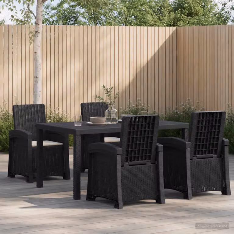 Set da pranzo per giardino e terrazzo vidaXL in rattan sintetico composto da 5 pezzi, colore antracite e grigio chiaro