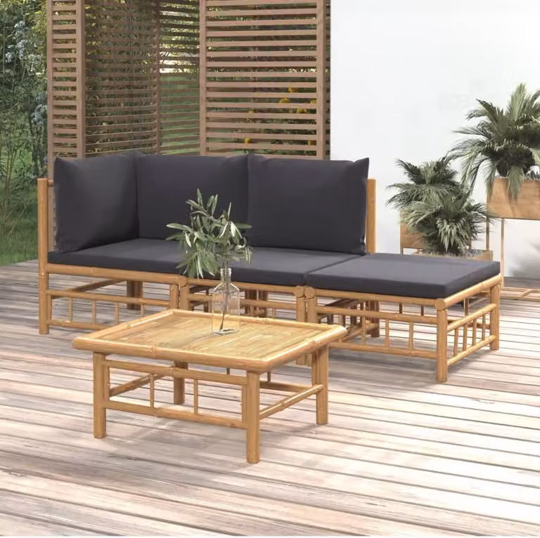 Maison Exclusive - Set da giardino da 4 pezzi con cuscini in bambù grigio scuro