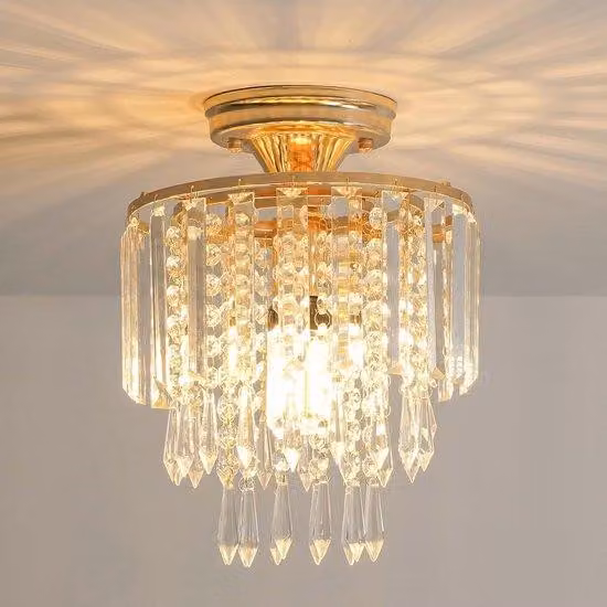 Lampada da soffitto moderna in cristallo, finitura dorata - Lampada E27 di piccole dimensioni, ideale per soggiorno, camera da letto, cucina, corridoio - Diametro 23 cm
